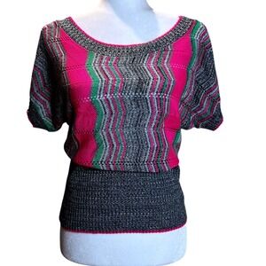 Wet‎ Paint Knit Vintage Top Chevron Pattern Dolman Sleeve Pullover Blouse Size M